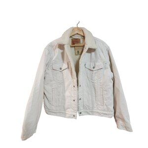 Levis Ex Boyfriend White Corduroy Sherpa Lined Trucker Jacket Womens size XL